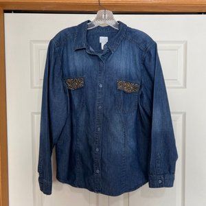 Chicos Denim Shirt Plus Size 3 Bling Front Pockets